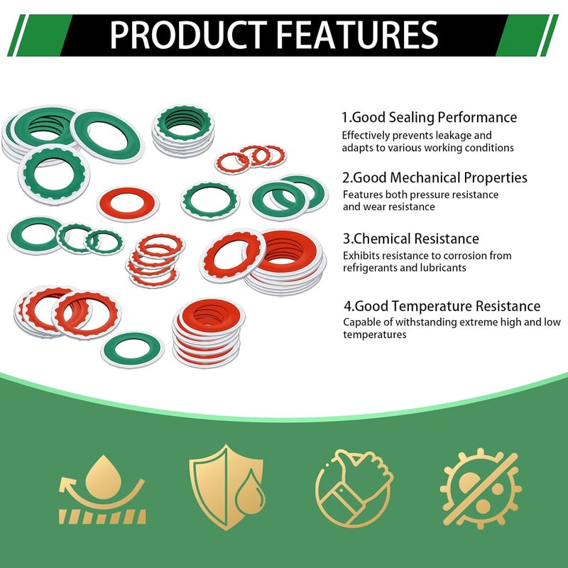 Japtend 80PCS Air Conditioning System Compressor Seal Washers Assortment Kit, 12 Sizes Automotive A/C Compressor Port Bonded Seal Gasket Kit (Red & Green) - Image 3